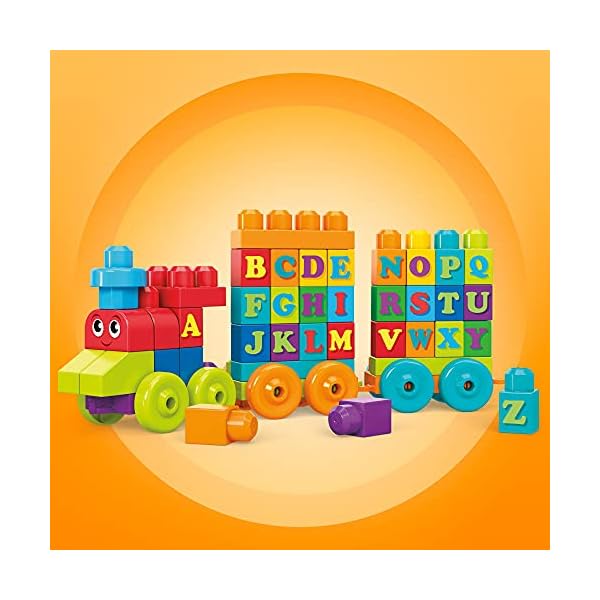 Mega-Bloks-DXH35-Building-Basics-ABC-Learning-Train MEGA BLOKS Fisher Price Building Toy ABC Blocks, ABC Learning Train Learning Toy for Toddlers 1-3
