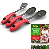 Kitchen Cooking Utensils with Built-in Stand Starter Set, Set of 3, Red and 121 Cooking Secrets Ebook