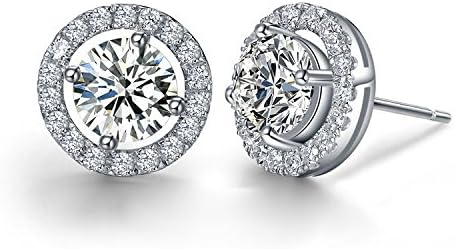 Hope Earrings 18k White Gold Halo Stud Earrings, Simulated Diamond Earrings, Best Gifts for Women, Girls, Special-Occasion Jewelry, Crystal Earrings, Silver Earrings