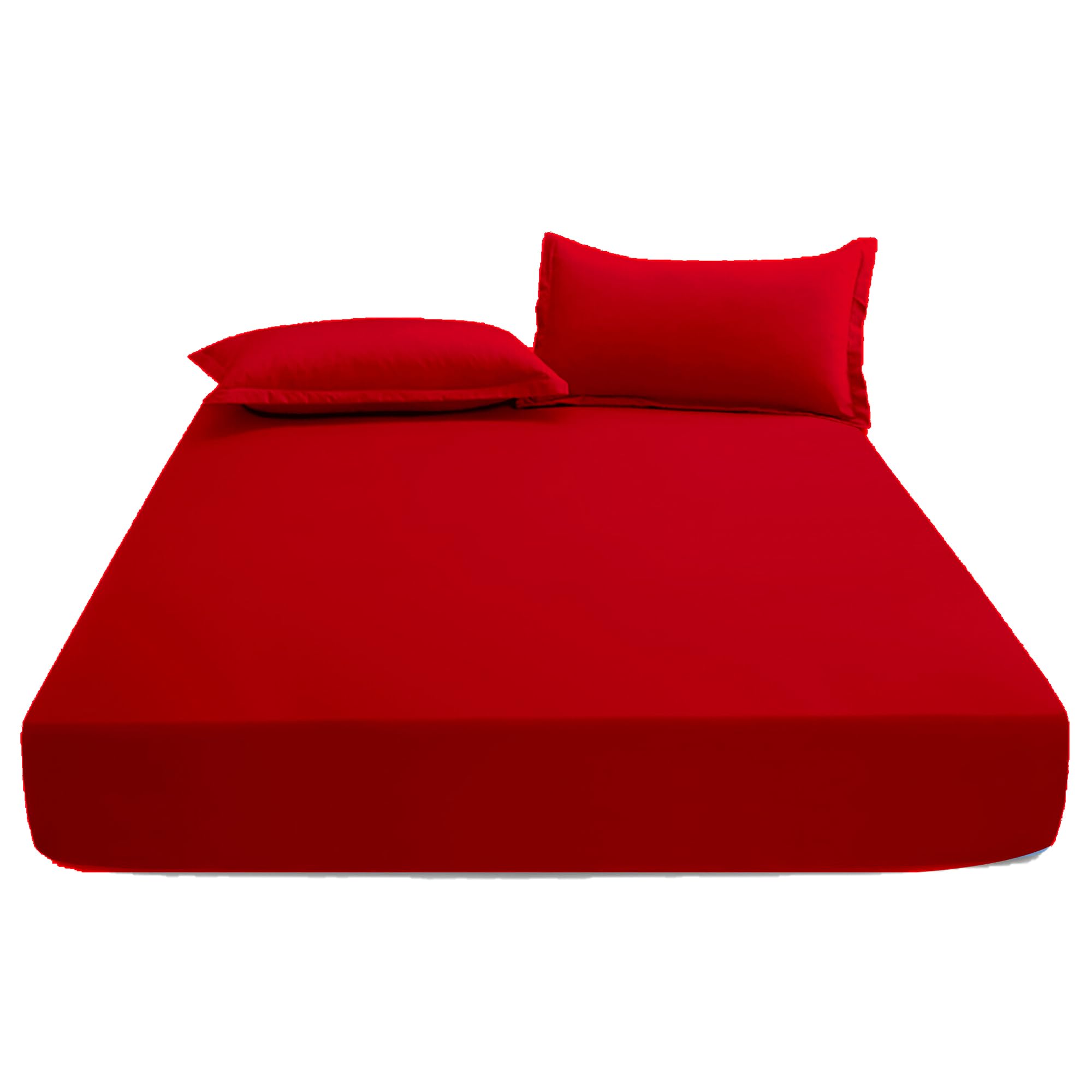 KHIM Luxury Extra Deep Fitted Sheet 16”/40CM Breathable Poly Cotton Plain Soft Long-Lasting Bed Sheet Single Double King Super King (Red, Double)
