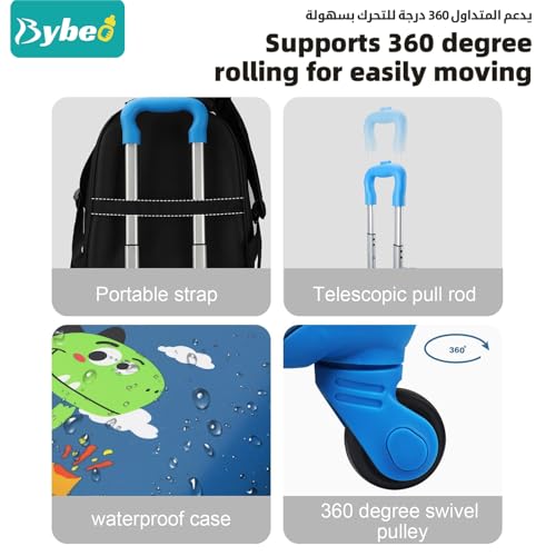 3Pcs Kids Luggage Set, 18 Inch Children Travel Suitcase, Cartoon Rolling Luggages, Child Trolley Bag with 14-Inch Backpack, U-Shaped Pillow, Wheels and Telescopic Handle (Blue)