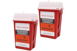 LabXcel Polypropylene 1 Quart Sharps Container with Cap – Needle & Syringe Disposal for Home & Professional Use, Free Standing, Translucent Sliding Lid, PVC-Free Medical Waste Bin – Red, 2 Count