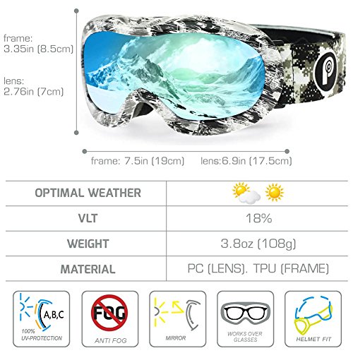 PP PICADOR Kids Ski Goggles, Kid Snow Snowboard Goggles for Boys Girls 4-7 with Over Glasses OTG Design Anti-Fog Lens 100% UV Protection Helmet Compatible(Gray)