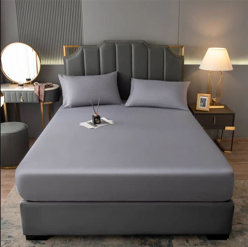 Fitted Sheet 100% Egyptian Cotton 600 Thread Count 16"/40CM Extra Deep Pocket Bottom Sheets - Satin White Grey Luxury Mattress Topper Bed Sheets Double King Superking (Grey, King)