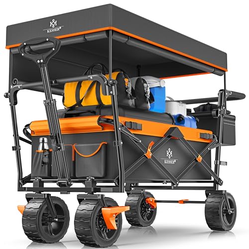 KESSER® XXL Bollerwagen faltbar mit Dach GT9000, klappbarer Handwagen bis 150 kg für Kinder, Strand, Camping & Garten, großer Transportwagen mit Hartg