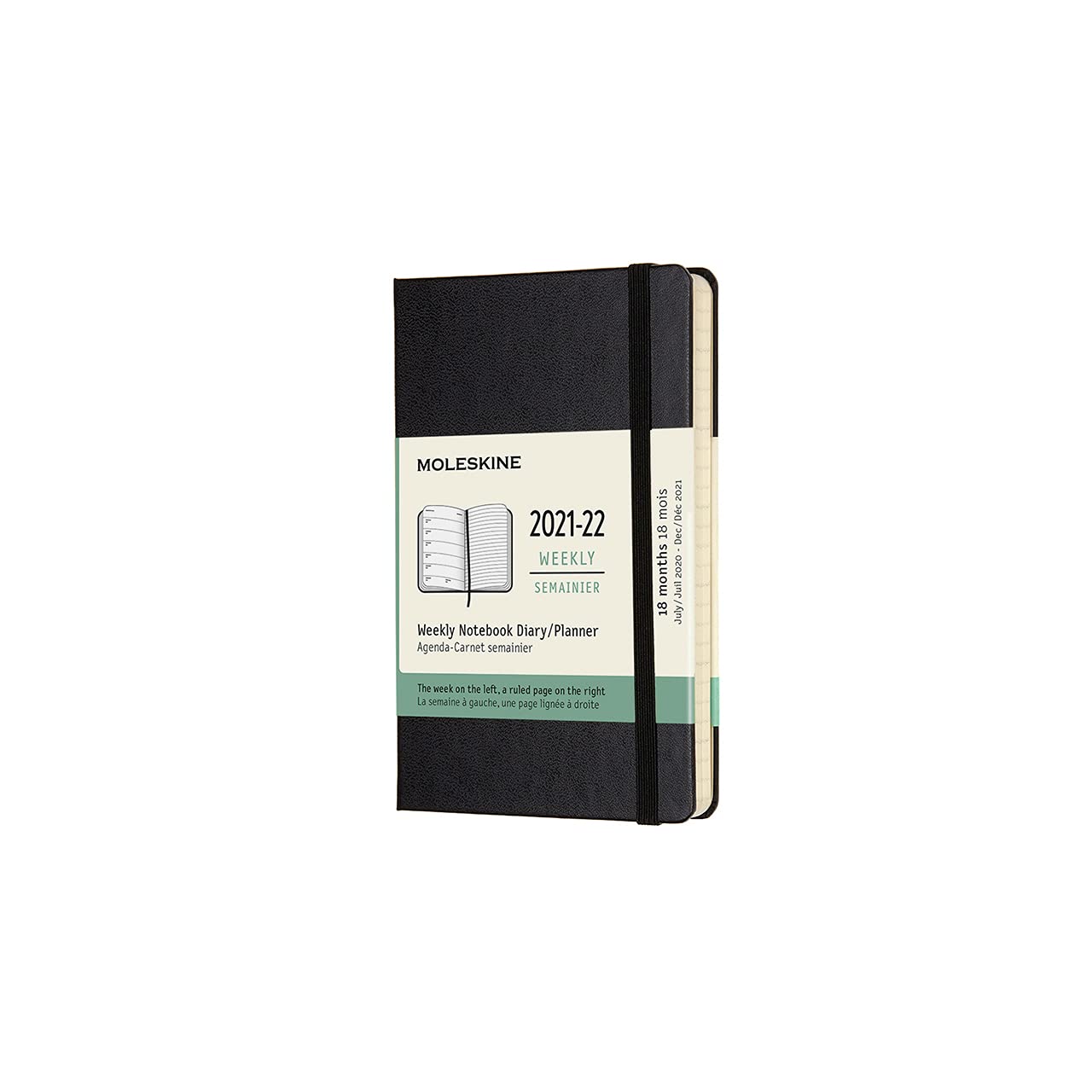 Moleskine - 18-Month Weekly Planner/Diary, Pocket Planner 2021/2022, Weekly Notebook with Hard Cover and Elastic Closure, Size Pocket 9 x 14 cm, Colour Black, 208 Pages