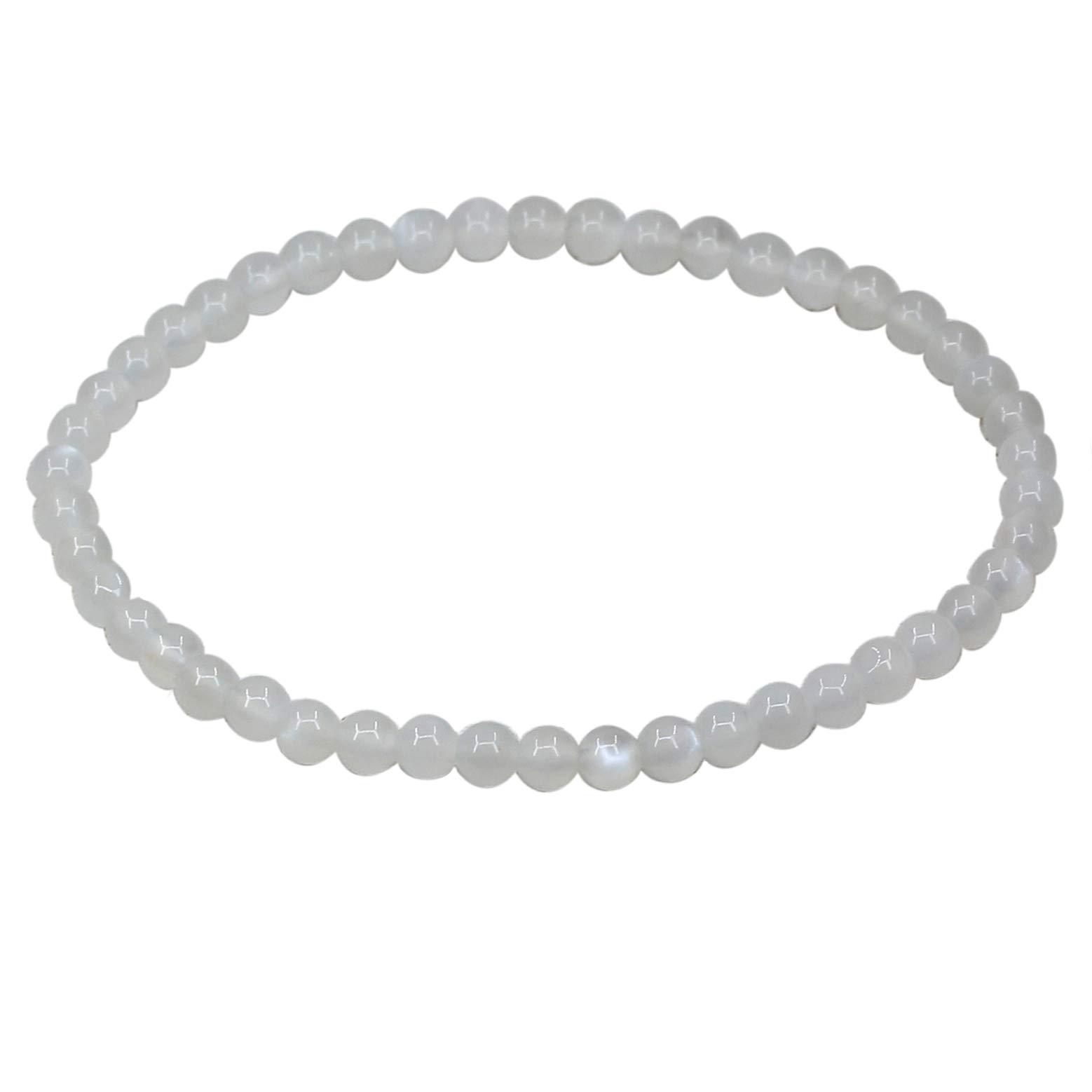 CHENYUE Natural White Moonstone 4mm Round Beads Stretch Bracelet 7" Unisex