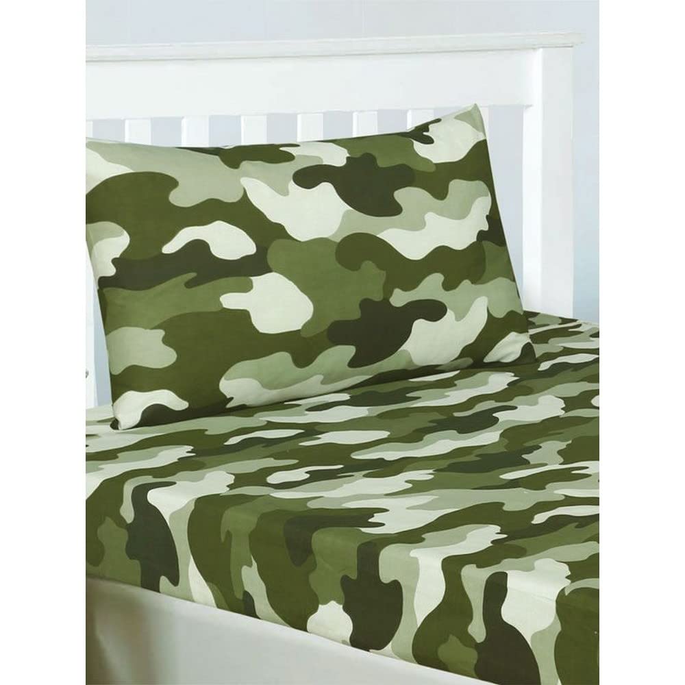 Price Right Home Army Camouflage Green Kids/Teens Bedroom Range - Duvet Cover Set, Fitted Sheet Set & Curtains Available (Double Fitted Sheet Set)