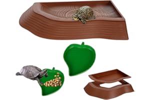 DERKERRY 3Pcs Tortoise Bowls with Ramp - Leaf Reptile Tortoise Food Water Dish - Bathing Pool Aquarium Ornament for Lizard Gecko Snake Turtle Bearded Dragon