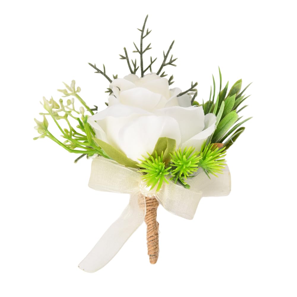 Sisadodo Bridal Wrist Flowers for Wedding Corsage for Women Buttonhole Flower Pins White Rose Buttonholes for Weddings Wrist Corsages for Prom Groomsmen Groom Boutonniere Bridesmaid Hand Flower Bride