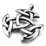 INBLUE Men's Stainless Steel Pendant Necklace Silver Tone Irish Celtic Knot Triquetra -With 23 Inch Chain