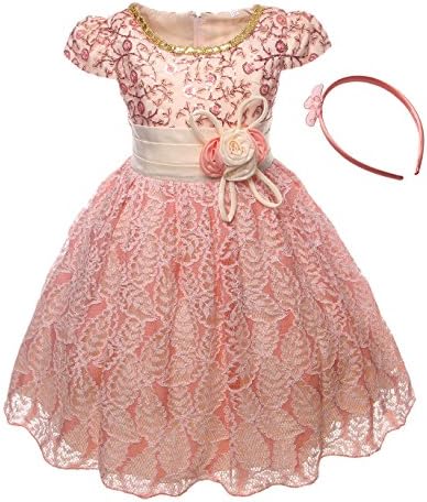 NEW Flower Girl Pageant Wedding Party Dress Headband Beige Orange Size 4-9 Z594 (120(suitable for 6-7 years))