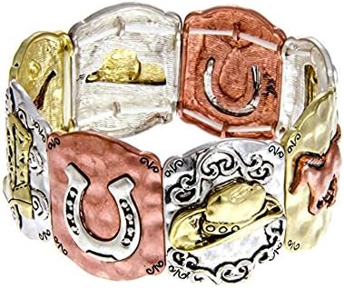 PammyJ Tri-Tone Western Horse and Cowboy Boots Stretch Bracelet