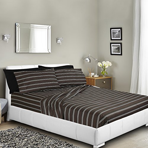 Clara Clark Stripe Premier 1800 Collection Deluxe Microfiber Printed 6 Piece Bed Sheet Set, Queen, Dark Striped 6