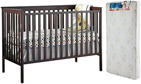Stork Craft Sheffield Fixed Side Convertible Crib, Espresso and Dream On Me Spring Crib and Toddler Bed Mattress, Twilight - 2-Piece Bundle