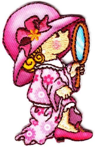 CHILDREN - GIRL IN PINK HAT PLAYING DRESS-UP -IRON ON EMBROIDERED APPLIQUE PATCH Our custom patches are perfect for uniforms, duffle bags, jackets or any other use