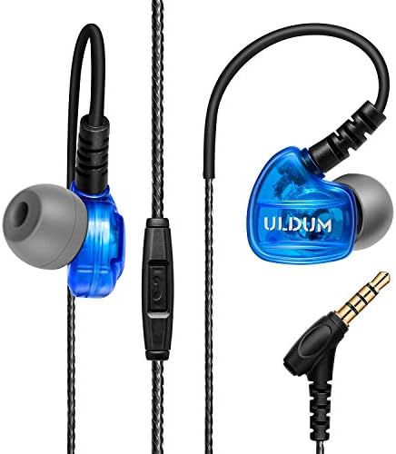 Running Headphones, Sports Over Ear In Ear Earbuds with Microphone Noise Isolating Sweatproof Earphones for Workout Exercise Gym Jogging Earhook Wired Ear Buds for iPhone Android (Blue)