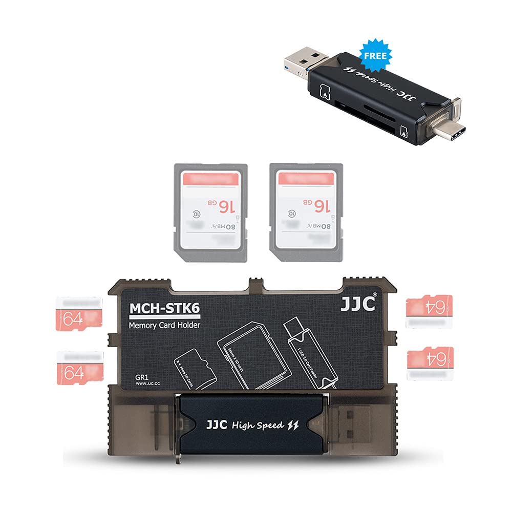 JJC Memory Card Case Portable Slim Holder Storage with USB 3.0 SD Card Reader for 2 SD Cards + 4 Micro SD Cards