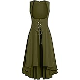 Eunchaes Women Renaissance Costume Medieval Peasant Dress Underbust Pirate Fairy High Low Dresses with Pockets