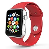 BRG Apple Watch Band 42mm, Soft Silicone Sport iWatch Band Replacement Wrist Bracelet Strap with Pin-and-Tuck for Apple Watch 42mm Series 1 Series 2 All Models - M/L Red