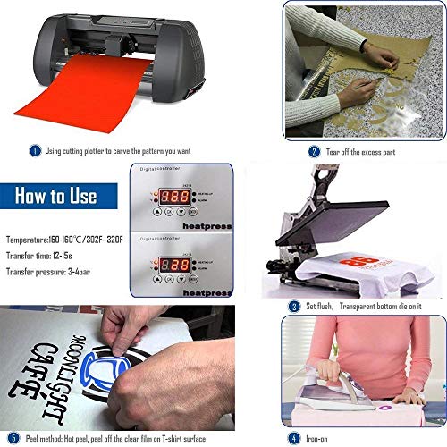 MIPON 2 Packs 11.8" x 10ft Adhesive Heat Transfer Vinyl Roll for T-Shirts,Hats, Clothing,Heat Press Machines Transfer Paper(White and Black)