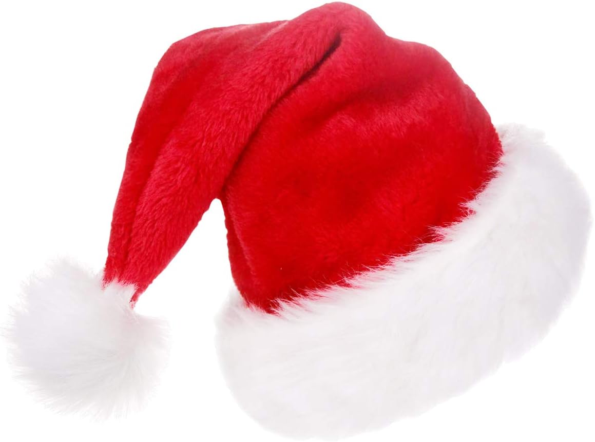 Jonami Santa Hat, Christmas Hat in Plush, Traditional Red and White Costume Accessory for Christmas Party Celebration. Xmas Accessories