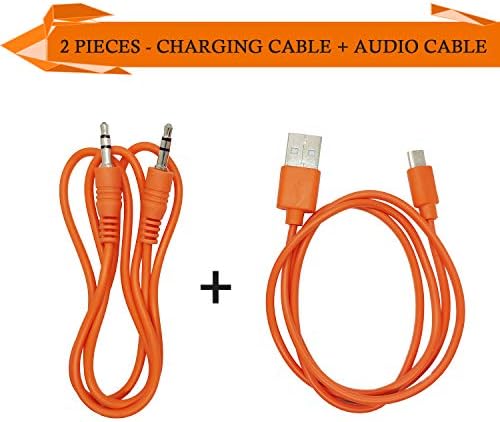 USB Fast Power Charging Charger Cable Cord and Audio Cable for JBL Wireless Bluetooth Speaker Earphone Headphone - (2 Pieces Orange)