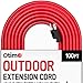 Otimo 100 Ft 12/3 SJTW Red, Heavy Duty Outdoor Extension Cord - 3 Prong Ground Plug, 15A 1875W, Water & Weather Resistant, Flame Retardant