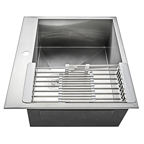Firebird 25" x 22" x 9" 18 Gauge Handmade Stainless Steel Topmount Drop-In Single Bowl Kitchen Sink w/ Faucet Hole Drain Strainer & Adjustable Tray