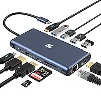 USB C Hub, USB C Adapter, Tiergrade 12 in 1 Triple Display Adapter with Dual 4K HDMI, DisplayPort, 100W PD 3.0, RJ45 Ethernet, USB-A USB-C Ports, TF/SD Card Reader for MacBook and Type-C Laptops