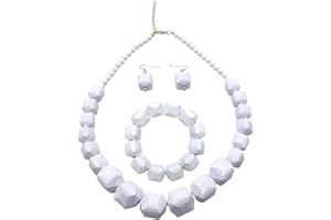 JHWZAIY White Beads Necklace, Costume Jewelry For Women Strand Necklaces, Acrylic African Beaded Necklace Chunky Statement, Halloween Necklaces
