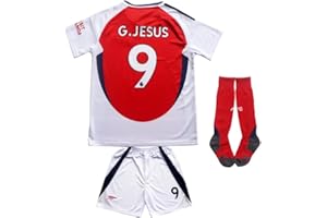 CEKFAX 2024/2025 Arsenal Home #9 Gabriel Jesus Football Soccer Kids Jersey Shorts Socks Set Youth Sizes