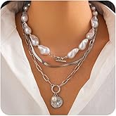 Chunky Stack Pearl Pendant Necklaces for Women Fashion Layered Baroque Pearls Choker Paperclip Necklace Trendy Stacked Statement Jewelry Gifts