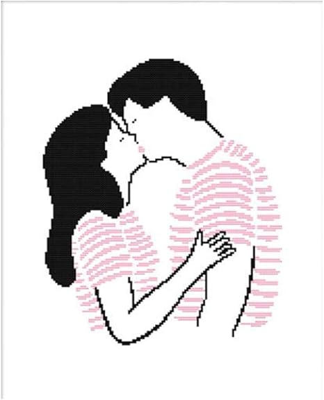 Amazon Co Jp 11ctスタンプクロスステッチキットdiy刺繍キット針仕事寝室の装飾ピンクのウェディングギフトキスカップル 17x21インチ ホーム キッチン