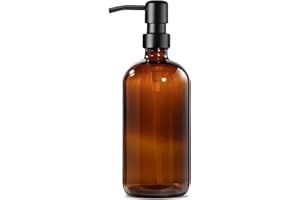 GM GMISUN GMISUN Amber Glass Soap Dispenser, 1 Pack Dish Soap Dispenser for Kitchen with Rustproof Stainless Steel Pump, 16 Oz Bathroom Hand Soap Dispenser, Brown Farmhouse Liquid Dishwashing Dispensers Bottle