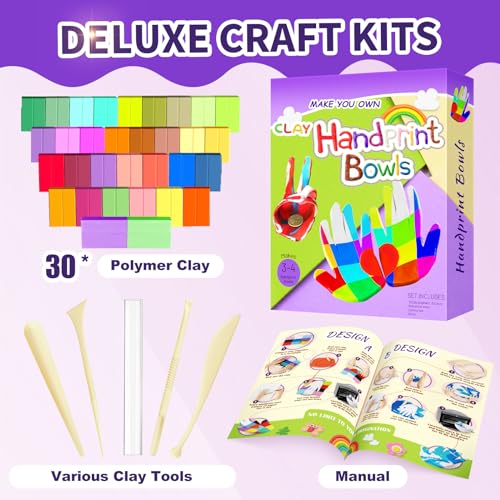 Titoclar Make Your Own Clay Handprint Bowls - Arts & Crafts for Kids Ages 4-8 6-8 8-12, Idea Gifts for Girl Boy Kids, Toys for Kids,Crafts for Girls Christmas Crafts Toys Birthday Gifts
