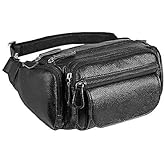 TIDING Genuine Leather Fanny Pack for Men Multifunction Waist Bag Outdoor Travel Camping Crossbody Bag