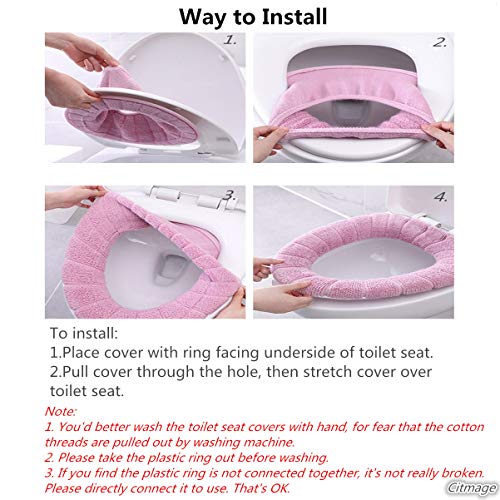 Cushioned Toilet Seat Cover Pads Bathroom Soft Fibers Thicker Warmer Stretchable Washable Lid Covers 2Pcs (Blue) - Thumbnail 6