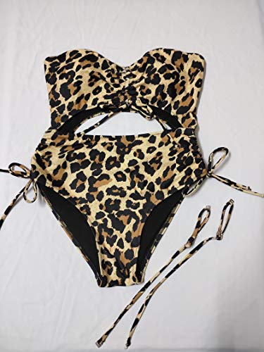 CIZITZZ Women\'s One Piece Swimsuit Cut Out High Waist Drawstring Padded Bathing Suits Monokinis,Leopard,L