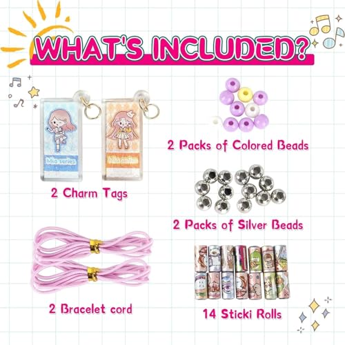 Sticky Rolls Bracelet, Sticker Roll for Girls Ages 5+, Wearable Stickers with Pendant and Bracelet, Creative, Shareable Stickers for Collecting and Sharing Fun (140 PCS)