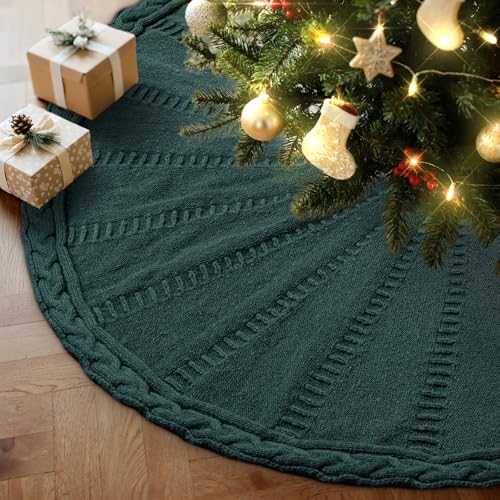 Lanpn Weihnachtsbaum Rock 60cm Gestrickter Weihnachtsbaum Decke Rund Weihnachtsbaumdecke Christbaumdecke Baum Rock für Weihnachten Urlaub Zuhause Party Bauernhaus Neujahr Weihnachtsdekoration (Grün)