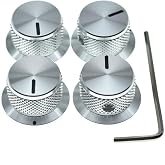 KAISH 4pcs Aluminium Potentiometer Knobs 1/4" Universal Top Hat Knobs Bell Control Knob with Set Screw for Guitar/Bass/AMPS/Preamps Silver with Indicator