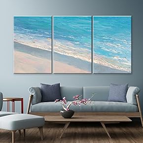 3 Panel Canvas Wall Art - Oil Painting Style Seascape with Waves on The Beach - Giclee Print Gallery Wrap Modern Home Art Ready to Hang - 16"x24" x 3 Panels