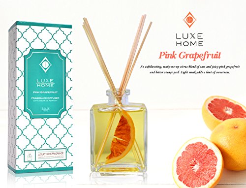 Luxe Home Pink Grapefruit Fragrance Reed Diffuser Oil Gift Set | Infused with Real Fruit Inside The Bottle | Our Scented Sticks are Eco-Friendly & Made in The USA