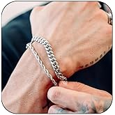 JEMARA 3Pcs Stainless Steel Mens Bracelet,Adjustable Sturdy Silver Cuban Chain Bracelet Set for Men
