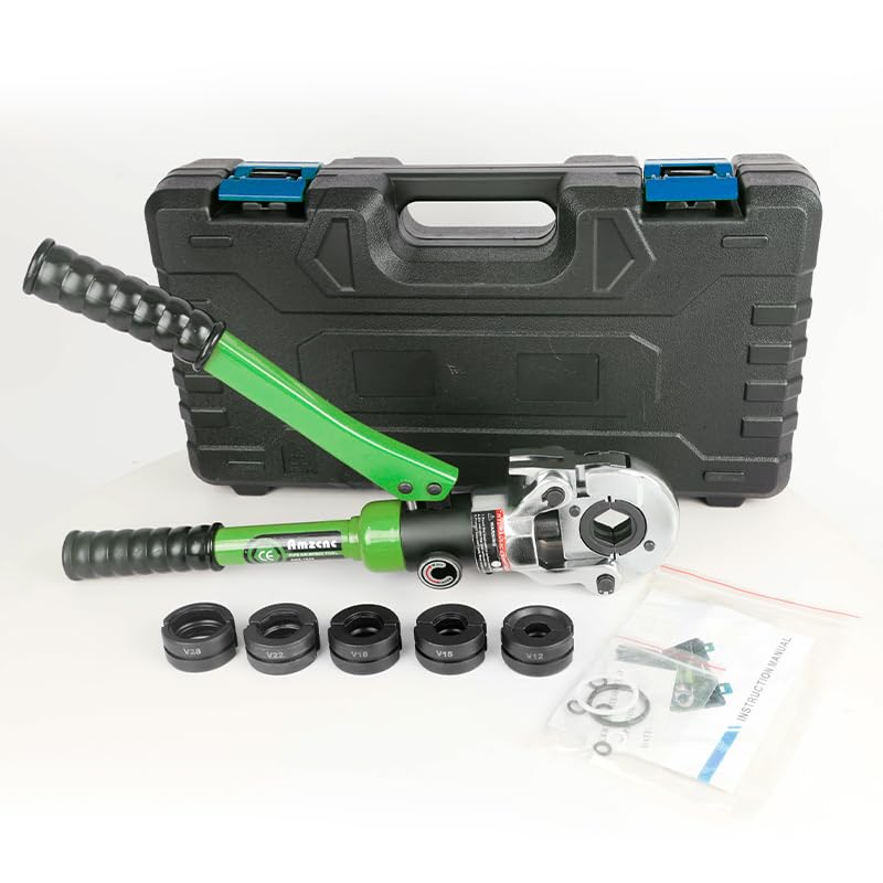 AMZCNC Professional Crimping Pliers V-Contour (SC Contour) 12-15-18-22-28 Set Press Tool with 360° Rotatable Head for Copper Pipe, Carbon Steel, Stainless Steel Tube of V-Contour, Jaw Inserts V12, V15