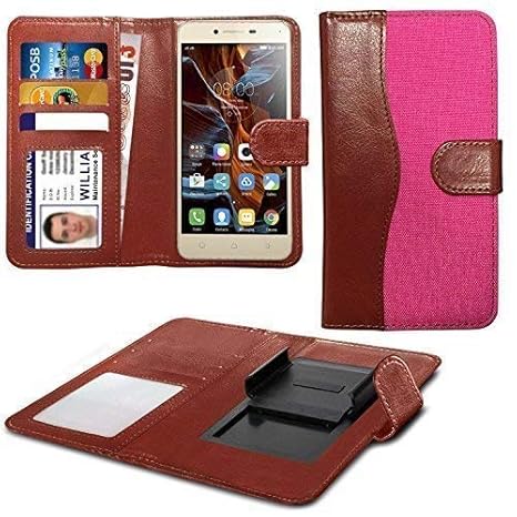 N4U ONLINE - Clip on Dual Fibre Buch Portemmonaie Schutzhülle Für Microsoft Lumia 640 XL LTE Dual SIM - Rosa