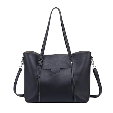 HESHE Heshe Leather Shoulder Handbags Work Tote Handbags Zippered Designer Ladies Purses Satchel Crossbody Bag (Black)