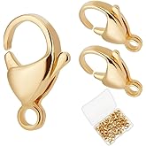 Beebeecraft 1 Box 50Pcs Lobster Claw Clasps 24K Gold Plated 304 Stainless Steel Trigger Snap Clasp for Bracelet Necklace Jewelry Making 15mm
