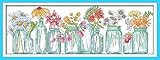 eGoodn Stamped Cross Stitch Kits With Printed Pattern - The Flower Vases, 26.4” x 9.8” 11CT Aida Fabric For Embroidery Art Cross-Stitching Lovers